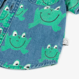 Stella McCartney Kids-Boys Denim Shirt with Green Frogs | Childrensalon Outlet