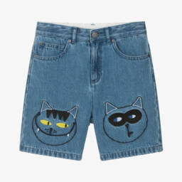 Stella McCartney Kids-Boys Denim Shorts with Cat Embroidery | Childrensalon Outlet