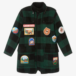 Stella McCartney Kids-Черно-зеленая куртка в клетку со значками для мальчиков | Childrensalon Outlet