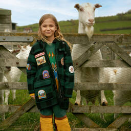 Stella McCartney Kids-Черно-зеленая куртка в клетку со значками для мальчиков | Childrensalon Outlet