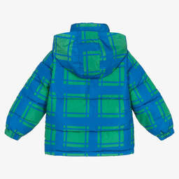 Stella McCartney Kids-Сине-зеленый пуховик в клетку для мальчиков | Childrensalon Outlet