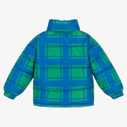 Stella McCartney Kids-Сине-зеленый пуховик в клетку для мальчиков | Childrensalon Outlet