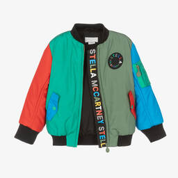 Stella McCartney Kids-Зеленая куртка-бомбер с цветовыми блоками | Childrensalon Outlet