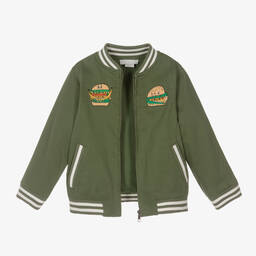 Stella McCartney Kids-Зеленая хлопковая куртка-бомбер на молнии для мальчиков | Childrensalon Outlet