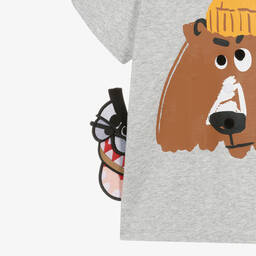 Stella McCartney Kids-Серая хлопковая футболка с медведем | Childrensalon Outlet