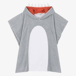 Stella McCartney Kids-Boys Grey Cotton Shark Poncho Towel | Childrensalon Outlet