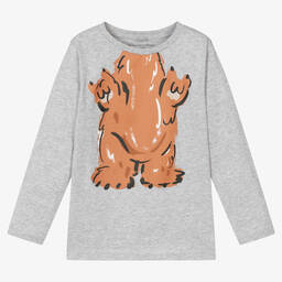 Stella McCartney Kids-Серый хлопковый топ с медвежонком | Childrensalon Outlet