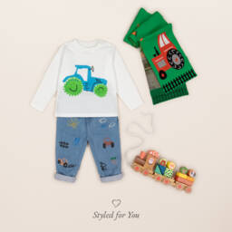 Stella McCartney Kids-Кремовая футболка с трактором для мальчиков | Childrensalon Outlet