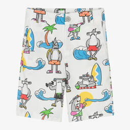 Stella McCartney Kids-Boys Ivory Organic Cotton Sharks Shorts | Childrensalon Outlet