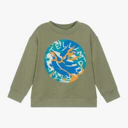 Stella McCartney Kids-Boys Khaki Graphic Logo Sweatshirt | Childrensalon Outlet