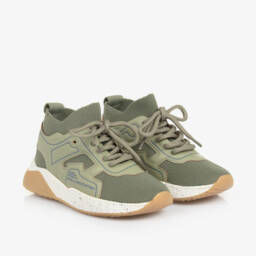 Stella McCartney Kids-Boys Khaki Lace-Up Trainers | Childrensalon Outlet