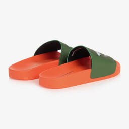 Stella McCartney Kids-شبشب سلايدرز جلد صناعي لون برتقالي وأخضر | Childrensalon Outlet