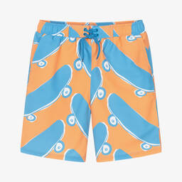 Stella McCartney Kids-Boys Orange Skateboard Print Swim Shorts | Childrensalon Outlet