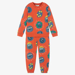 Stella McCartney Kids-Красный спортивный костюм из хлопка с синими монстрами | Childrensalon Outlet