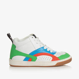 Stella McCartney Kids-Boys White Faux Leather High-Top Trainers | Childrensalon Outlet