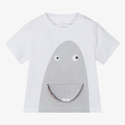 Stella McCartney Kids-Boys White Organic Cotton Shark T-Shirt | Childrensalon Outlet