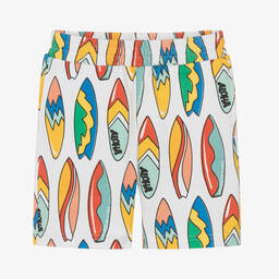 Stella McCartney Kids-Boys White Surfboard Print Cotton Shorts | Childrensalon Outlet