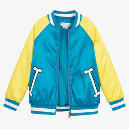 Stella McCartney Kids-Boys Yellow & Blue Satin Bomber Jacket | Childrensalon Outlet