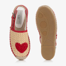 Stella McCartney Kids-إسبادريل بطبعة قلب رافيا وجلد صناعي لون بيج | Childrensalon Outlet