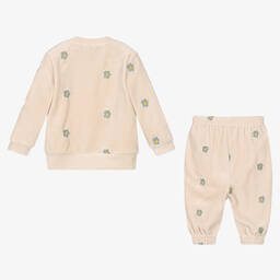 Stella McCartney Kids-Girls Beige Velour  Flower Tracksuit | Childrensalon Outlet