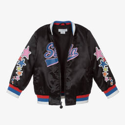 Stella McCartney Kids-جاكيت بومبر ساتان لون أسود للبنات | Childrensalon Outlet