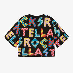 Stella McCartney Kids-Черная хлопковая футболка с надписями для девочек | Childrensalon Outlet