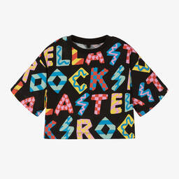 Stella McCartney Kids-Черная хлопковая футболка с надписями для девочек | Childrensalon Outlet
