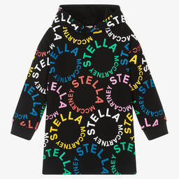 Stella McCartney Kids-Girls Black Hooded Cotton Dress | Childrensalon Outlet