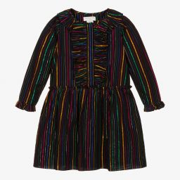 Stella McCartney Kids-Черное платье с люрексом в полоску для девочек | Childrensalon Outlet
