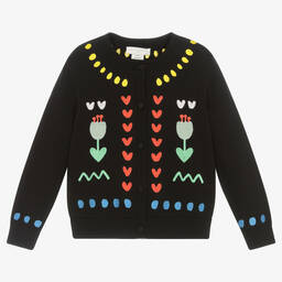 Stella McCartney Kids-Girls Black Tulips & Hearts Knit Cardigan | Childrensalon Outlet
