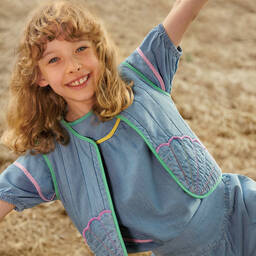 Stella McCartney Kids-Голубая блузка из хлопкового шамбре для девочек | Childrensalon Outlet