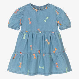 Stella McCartney Kids-Girls Blue Cotton Chambray Bow Dress | Childrensalon Outlet