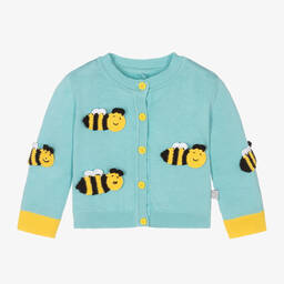 Stella McCartney Kids-Girls Blue Cotton Knit Bee Cardigan | Childrensalon Outlet