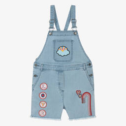 Stella McCartney Kids-Girls Blue Denim Badges Dungarees Shorts | Childrensalon Outlet