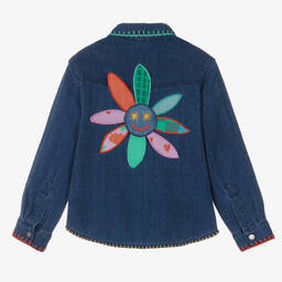 Stella McCartney Kids-قميص قطن عضوي دنيم مطرز لون أزرق للبنات | Childrensalon Outlet