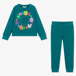 Stella McCartney Kids-Girls Blue Floral Cotton Tracksuit | Childrensalon Outlet
