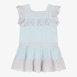 Stella McCartney Kids-Голубое платье из органического хлопка с вышивкой | Childrensalon Outlet