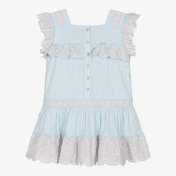 Stella McCartney Kids-Голубое платье из органического хлопка с вышивкой | Childrensalon Outlet