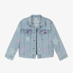 Stella McCartney Kids-Голубая джинсовая куртка со звездами для девочек | Childrensalon Outlet