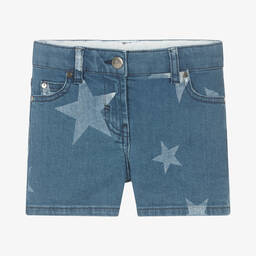 Stella McCartney Kids-Girls Blue Star Print Denim Shorts | Childrensalon Outlet