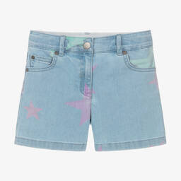 Stella McCartney Kids-شورت قطن عضوي دنيم لون أزرق بطبعة نجوم للبنات | Childrensalon Outlet