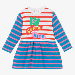 Stella McCartney Kids-Girls Blue Stripe Slogan Dress | Childrensalon Outlet