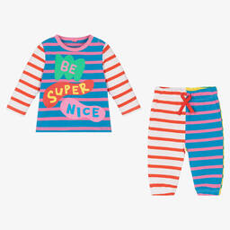 Stella McCartney Kids-طقم بنطلون أطفال بناتي قطن مقلم لون أزرق | Childrensalon Outlet