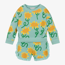 Stella McCartney Kids-طقم شورت قطن عضوي لون أزرق أكوا للبنات | Childrensalon Outlet