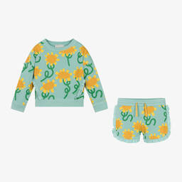 Stella McCartney Kids-طقم شورت قطن عضوي لون أزرق أكوا للبنات | Childrensalon Outlet