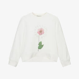 Stella McCartney Kids-Кремовый хлопковый пуловер с цветочным узором для девочек | Childrensalon Outlet