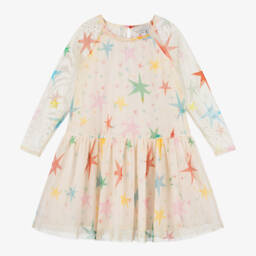 Stella McCartney Kids-فستان تول بطبعة نجوم لون عاجي | Childrensalon Outlet