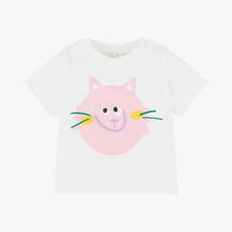 Stella McCartney Kids-Girls Creamy Cat Cotton Tee | Childrensalon Outlet