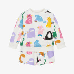 Stella McCartney Kids-Girls Creamy Cat-Themed Cotton Ensemble | Childrensalon Outlet