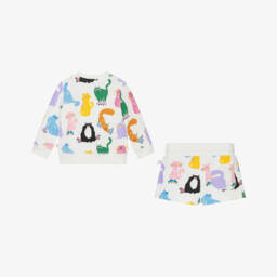 Stella McCartney Kids-Girls Creamy Cat-Themed Cotton Ensemble | Childrensalon Outlet